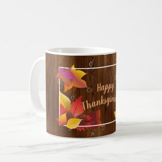 Thanksgiving Holiday Herfst Maple Leaves Wood deco Koffiemok (Voorkant links)