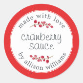 Thanksgiving Homemade Cranberry Sauce Bright Red Ronde Sticker (Voorkant)