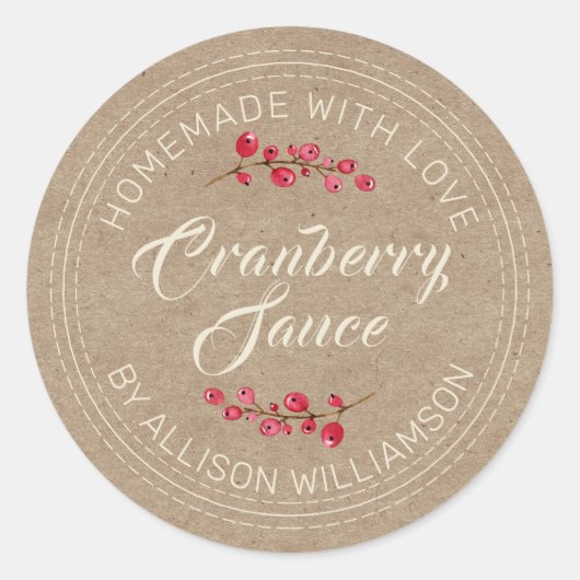 Thanksgiving Homemade Cranberry Sauce Kraft Paper Ronde Sticker (Voorkant)