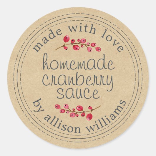 Thanksgiving Homemade Cranberry Sauce Kraft Ronde Sticker (Voorkant)
