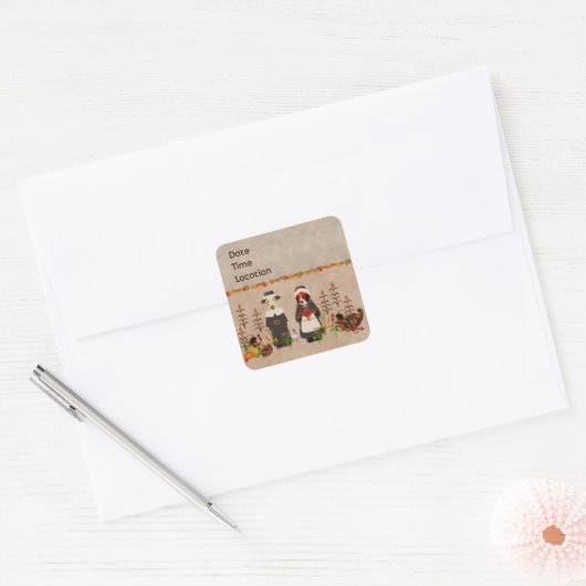 Thanksgiving Honden Vierkante Sticker (Envelop)