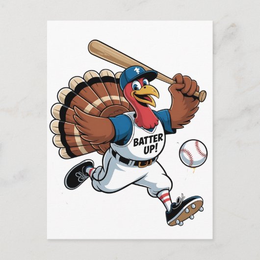 Thanksgiving honkbal Turkije Batter Gobbler Feestdagenkaart (Voorkant)