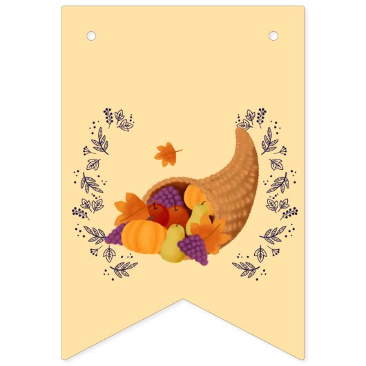 Thanksgiving hoorn des overvloeds op crème bunting vlaggetjes (Eerste vlag)
