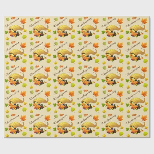 Thanksgiving Horn of Plenty op Beige Cadeaupapier (Vlak)