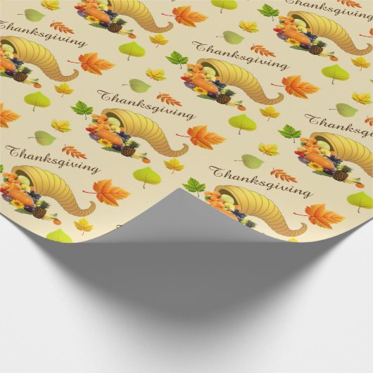 Thanksgiving Horn of Plenty op Beige Cadeaupapier (Hoek)
