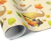 Thanksgiving Horn of Plenty op Beige Cadeaupapier (Rol Hoek)