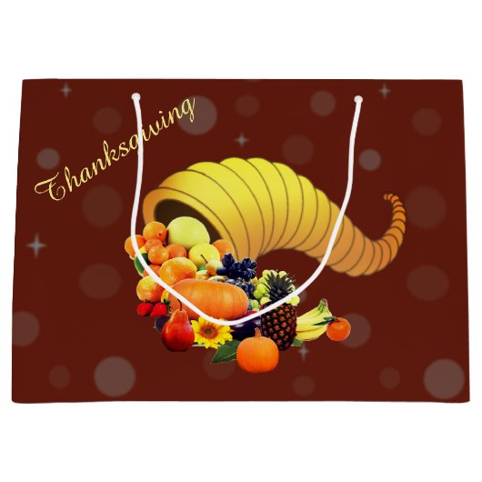 Thanksgiving Horn van Plenty op Brown Groot Cadeauzakje (Voorkant)