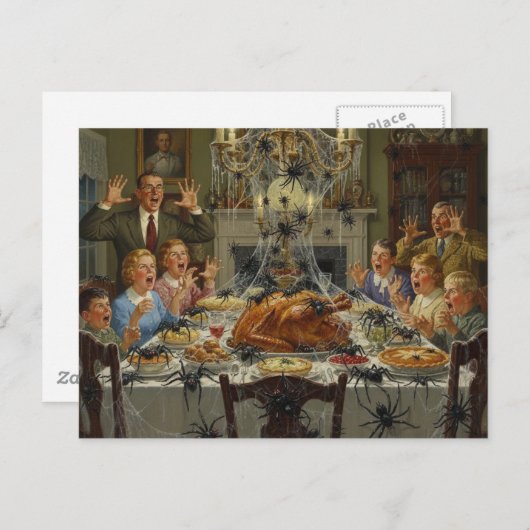 Thanksgiving Horror Spiders Invide the Table Briefkaart (Voorkant / Achterkant)