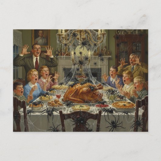 Thanksgiving Horror Spiders Invide the Table Briefkaart (Voorkant)
