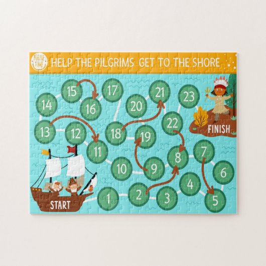 Thanksgiving Hulp De Pilgrims Naar De Kust Legpuzzel (Horizontaal)