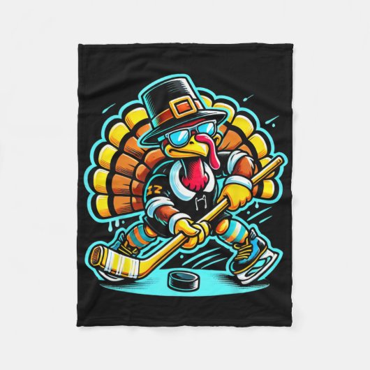 Thanksgiving Ice Hockey Turkey Day Fall Fleece Deken (Voorkant)