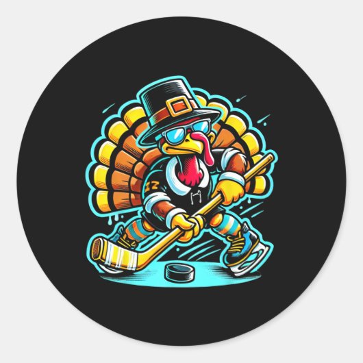 Thanksgiving Ice Hockey Turkey Day Fall  Ronde Sticker (Voorkant)