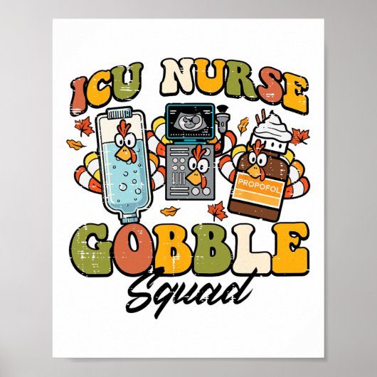 Thanksgiving Icu Verpleegster Gobble Squad Fall Sc Poster (Voorkant)