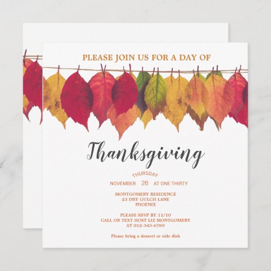 Thanksgiving in het najaar laat Sjabloon achter Kaart (Voorkant / Achterkant)