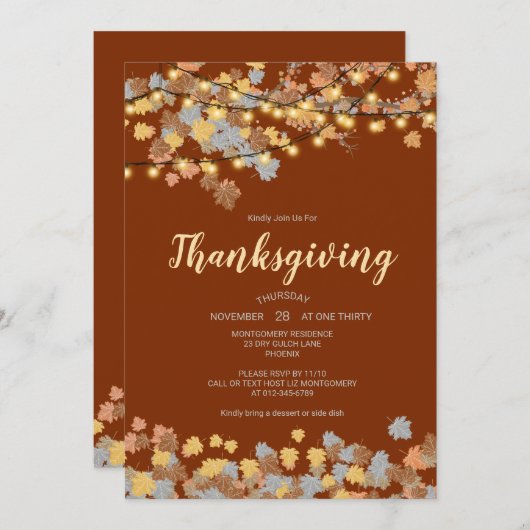 Thanksgiving in najaar laat  verlichting kaart (Voorkant / Achterkant)