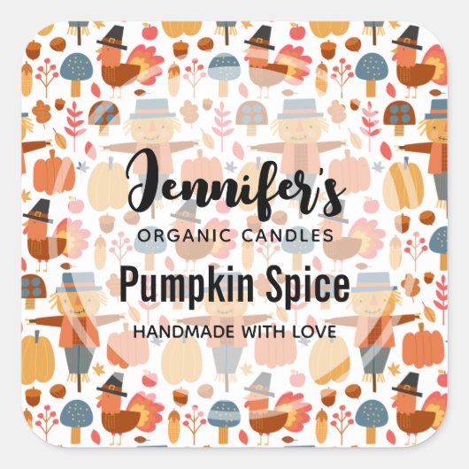 Thanksgiving in Turkije en Spanje Pattern Candle B Vierkante Sticker (Voorkant)