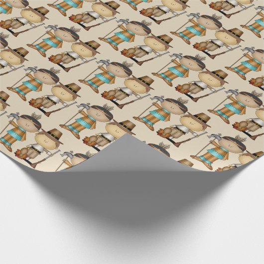 Thanksgiving Indiaas en pelgrimpakpapier Cadeaupapier (Hoek)