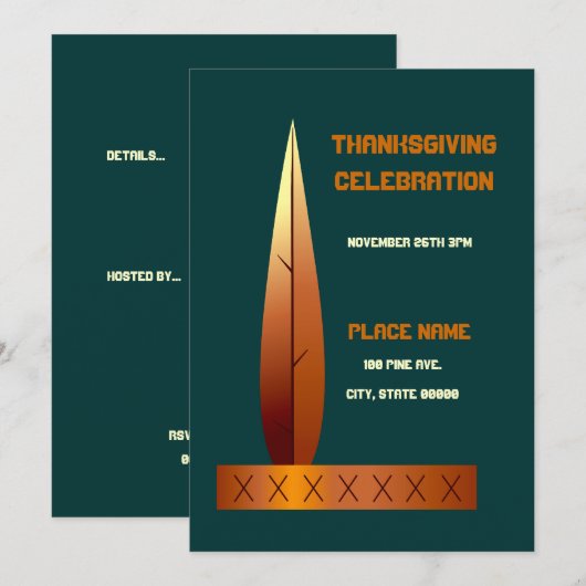 Thanksgiving Indian Headdress Invitation Kaart (Voorkant / Achterkant)