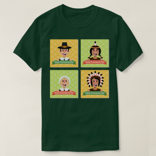 Thanksgiving Indiërs ampamp Pilgrims Happy Thanksg T-shirt (Design voorkant)