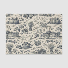 Thanksgiving Indigo Blauw Oogst Toile Tissuepapier
