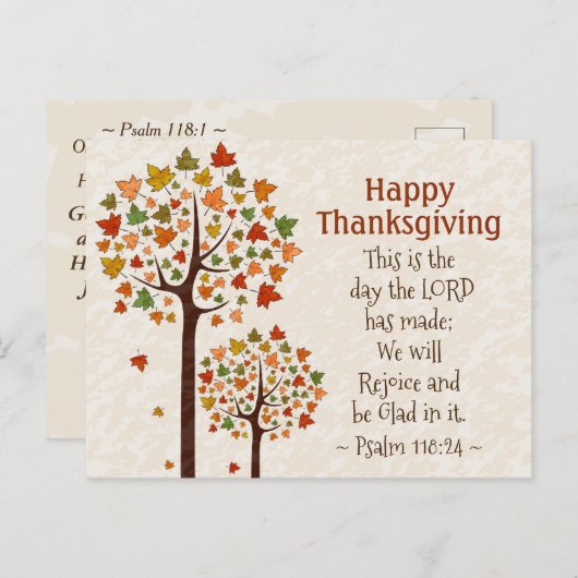 Thanksgiving Inspirerend Bijbel Psalm 118:24 Briefkaart (Voorkant / Achterkant)