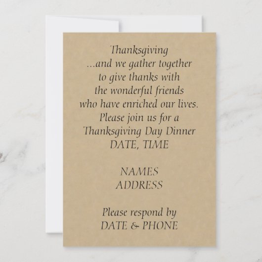Thanksgiving Invitaties Kaart (Achterkant)