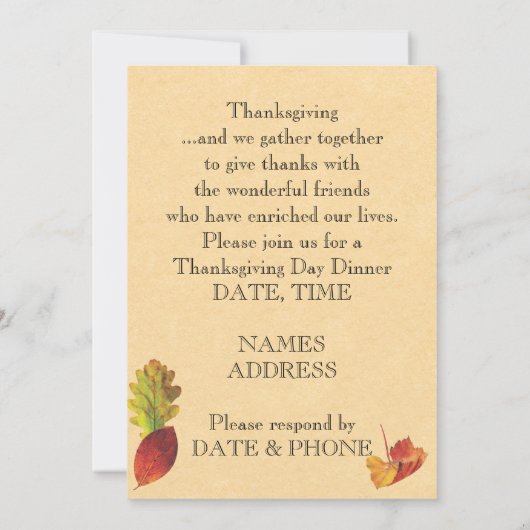 Thanksgiving Invitaties Kaart (Achterkant)