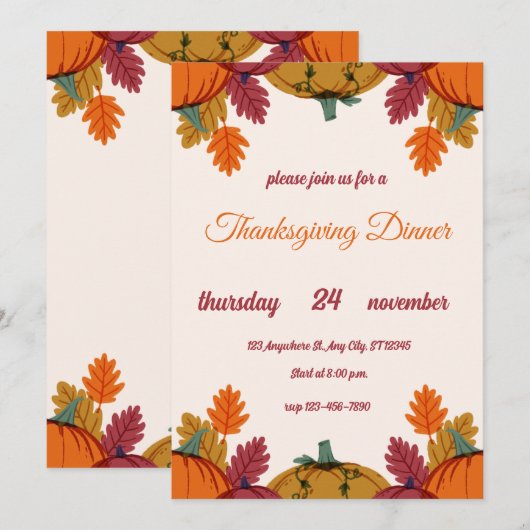 Thanksgiving Invitation Sjabloon Bewerkbare flyer (Voorkant / Achterkant)