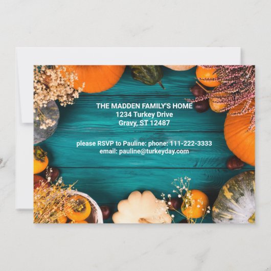 Thanksgiving-inwendige pompoen met blauw pompoen kaart (Achterkant)