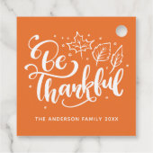 Thanksgiving is het Sinaasappel van het Manuscript Bedankjes Labels (Achterkant)