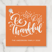 Thanksgiving is het Sinaasappel van het Manuscript Bedankjes Labels (Voorkant)