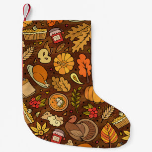 Thanksgiving items: cartoon kleurrijk patroon. kleine kerstsok