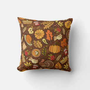 Thanksgiving items: cartoon kleurrijk patroon. kussen