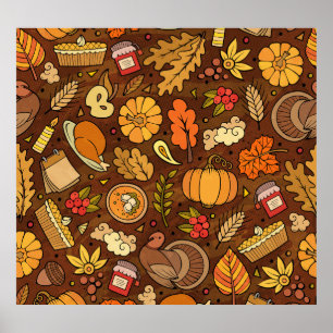 Thanksgiving items: cartoon kleurrijk patroon. poster