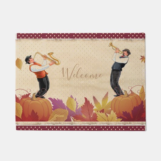 Thanksgiving Jazz Herfst Maple verliest Vintage Deurmat (Voorkant)