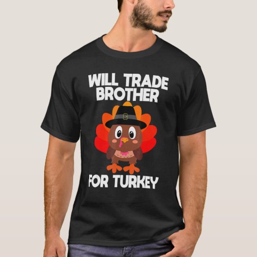 Thanksgiving jongen Kinder Turkije zal broeder wor T-shirt (Voorkant)