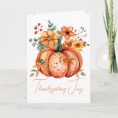 Thanksgiving Joy Floral Pumpkin Card Kaart (Voorkant)