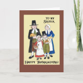 Thanksgiving Kaart met pelgrims voor een zus (Voorkant)