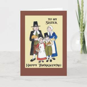 Thanksgiving Kaart met pelgrims voor een zus