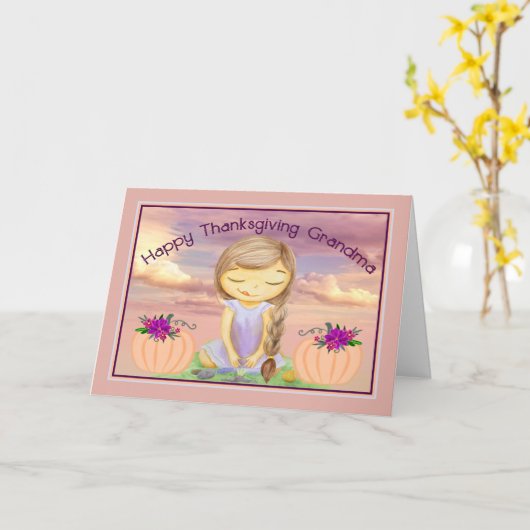 Thanksgiving Kaart voor grootmoeder met jong meisj (Gele Bloem)