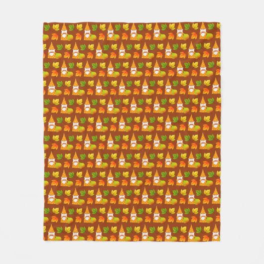 Thanksgiving Kabouter en Herfstbladeren op Bruin Fleece Deken (Voorkant)