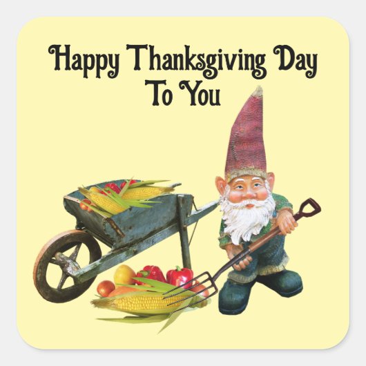 Thanksgiving Kabouter Vierkante Sticker (Voorkant)
