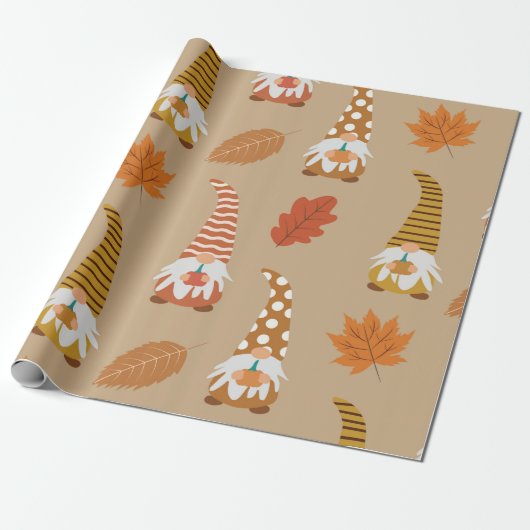 Thanksgiving-kabouters met herfstbladeren    cadeaupapier (Uitgerold)