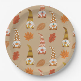 Thanksgiving-kabouters met herfstbladeren papieren bordje