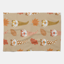 Thanksgiving kabouters met herfstbladeren theedoek