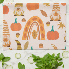 Thanksgiving-kabouters met pompoenen en bladeren theedoek