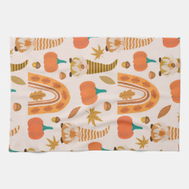 Thanksgiving kabouters met pompoenen en bladeren theedoek