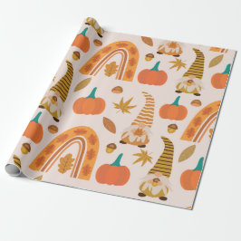 Thanksgiving kabouters met regenboog en herfstblad cadeaupapier