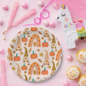 Thanksgiving kabouters met regenboog en herfstblad papieren bordje (Feest)