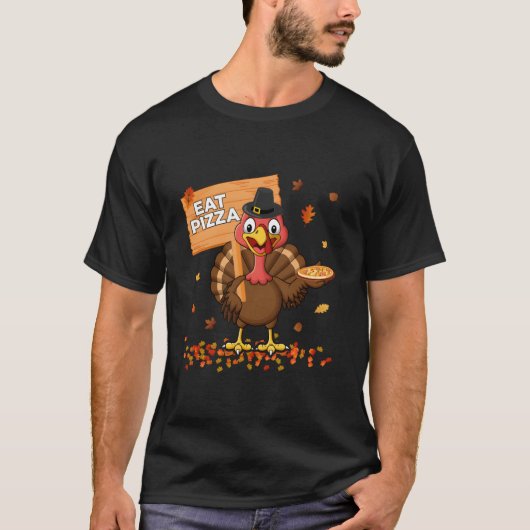 Thanksgiving Kalkoen Eet Pizza T-shirt (Voorkant)